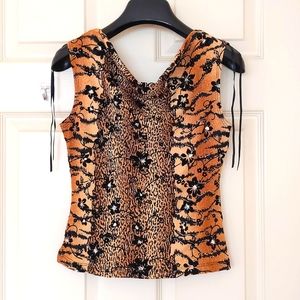 NWOT. Multi color sleeveless top with velour flowers & hand decorated sparkling